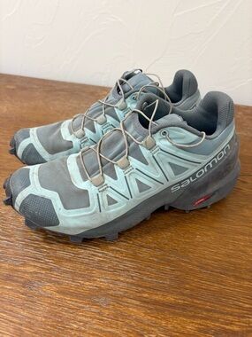 Salomon Women's Trail Shoes in Sage Blue and Dark Gray